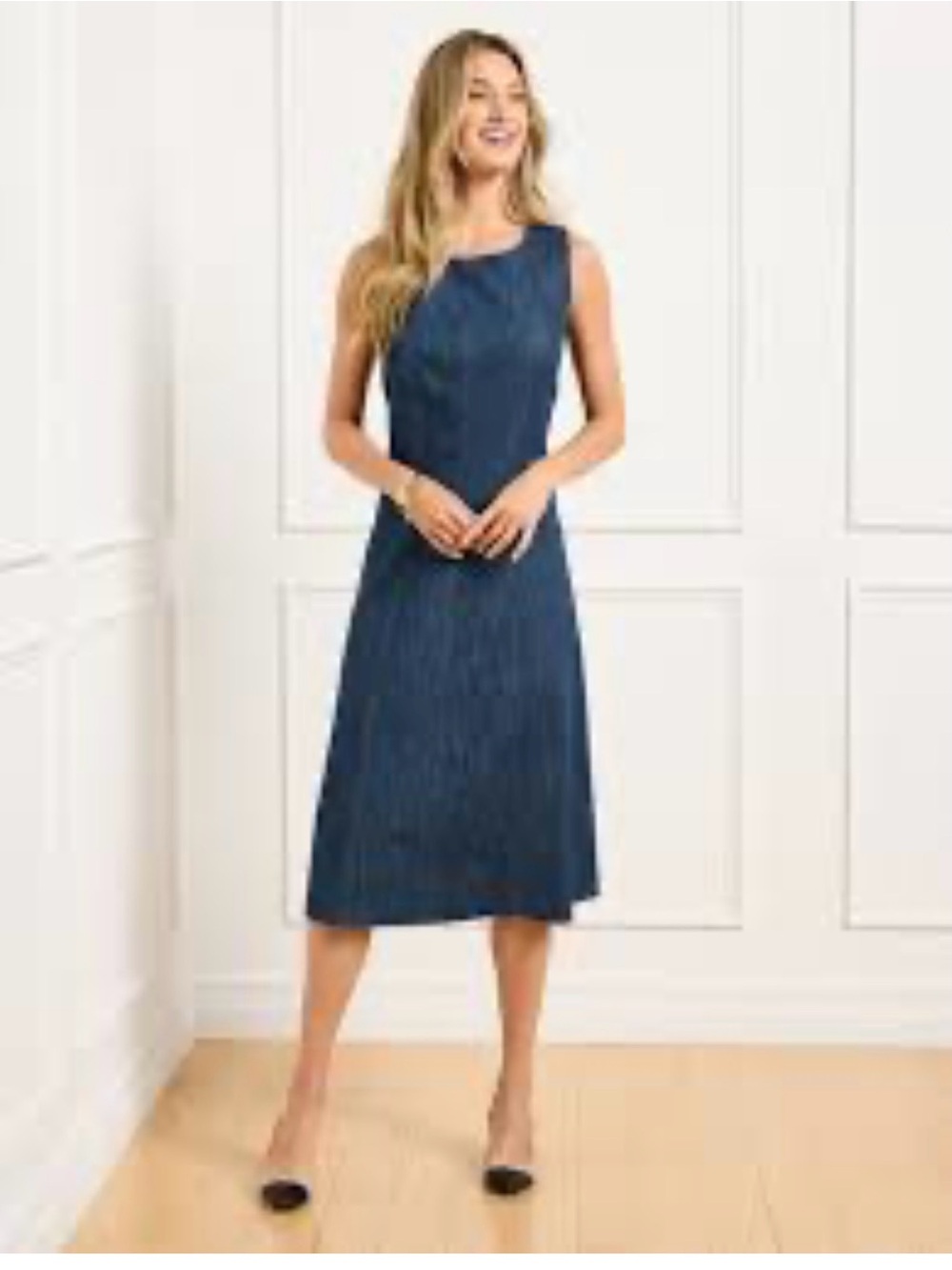 Talbots Navy Sleeveless Midi Dress with Pleat Texture